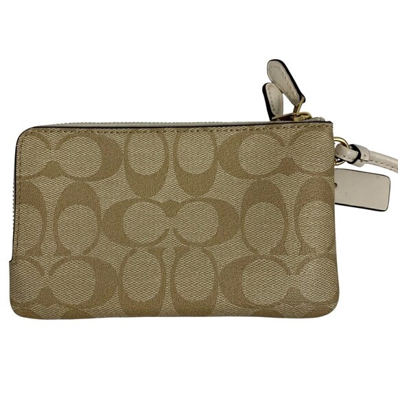 COACH Double Zip Corner Wristlet Wallet Signature Canvas + Hang Tag/Charm EUC - Picture 7 of 10